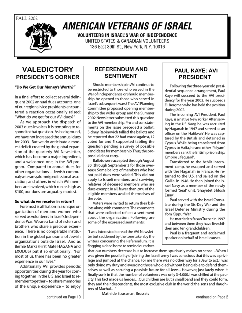 AVI Newsletter — Fall 2002 — cover